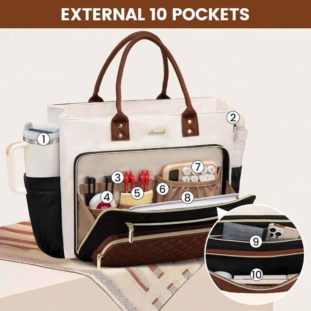 Laptop Tote Bag for Women With Large Cup Holder, Work Bags Teacher Nurse Compute - Picture 3 of 9